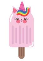 helado de unicornio kawaii en palito vector