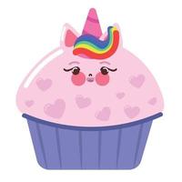 kawaii unicorn cupcake vector