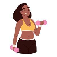 mujer con pesas fitness vector