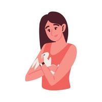 woman caring a rabbit vector