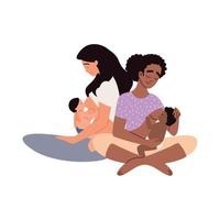 women breastfeeding babies vector