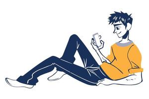 man chilling and using smartphone vector