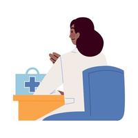 doctor woman with kit first aid vector