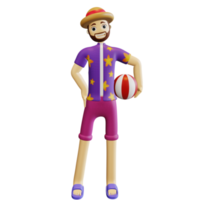 3d summer character holding ball png