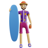 3d summer character ready to surf png