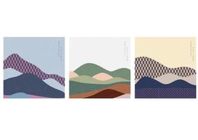 Abstract landscape background with Japanese pattern vector. Mountain forest art banner design with geometric elements. vector