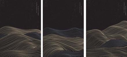 Abstract landscape background with line pattern vector. Japanese wave template in oriental style. vector
