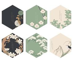 Japanese floral background vector. Asian icons and symbols. Vintage traditional template design. Abstract pattern and template. Geometric icon and logo design set with hand draw tree element. vector