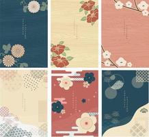 Japanese template vector. Floral decoration background. Cherry blossom flower with wooden texture in Chinese style. Natural luxury texture. Geometric and abstract pattern. vector