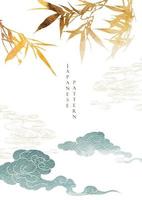 Chinese background with gold bamboo and hand drawn wave pattern and cloud elements vector. Watercolor texture in oriental template design. vector