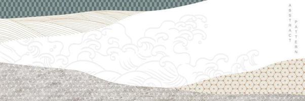 fondo blanco y gris abstracto. geométrico con decoración de ondas dibujadas a mano. banner de twitter vectorial japonés. diseño de plantilla de presentación, afiche, portada de cd, volante, fondos de sitios web, publicidad. vector