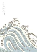 Japanese background with hand draw ocean decoration vector. Line elements with wave pattern in vintage style. vector