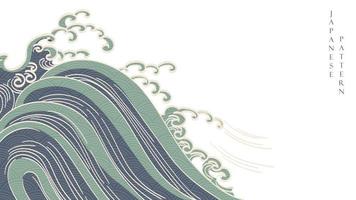 fondo japonés con vector de patrón de onda dibujado a mano. diseño de banner de mar oceánico con plantilla de paisaje natural en estilo vintage.