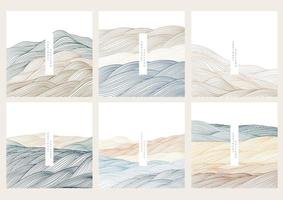 Natural landscape background with Japanese wave pattern vector. Mountain forest with abstract template. Line pattern banner design vector