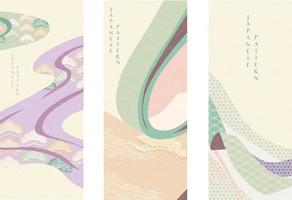 Japanese background with Asian traditional decoration vector. Ribbon elements with abstract art banner design in vintage style. vector