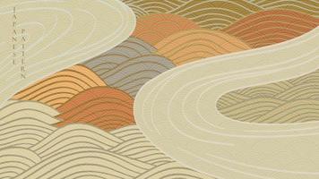 Hand drawn wave background with Japanese pattern vector. Line banner with geometric element in vintage style. vector