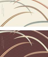 Japanese background with leaves pattern vector. Abstract art banner with curve elements in vintage style. vector