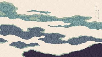 Abstract art background with Japanese wave pattern vector. Art landscape banner design in vintage style. vector