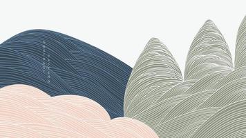 Abstract landscape background with line pattern vector. Mountain forest banner in vintage style. vector