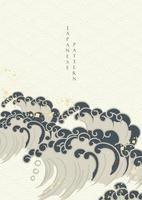 Chinese background with gold bamboo and hand drawn wave pattern vector. Oriental template design. vector