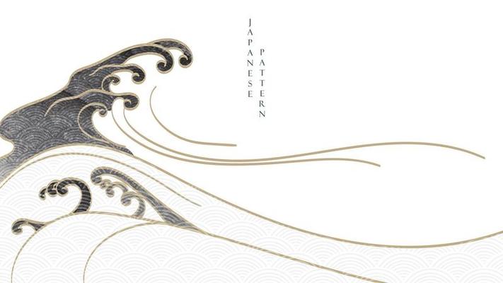 Japanese background with hand drawn wave pattern vector. Oriental line decoration banner design with abstract art elements in vintage style.