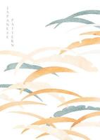 Abstract art background with watercolor texture vector. Leaves elements with Japanese wave pattern in vintage style. vector