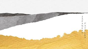 Abstract landscape background with gold and black texture vector. Mountain forest banner design with Japanese wave pattern in vintage style. Natural art decoration. vector
