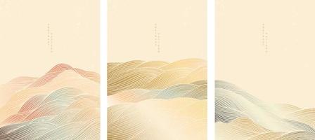 Abstract landscape background with Japanese wave pattern vector. Mountain forest with Line pattern banner design in oriental style. vector