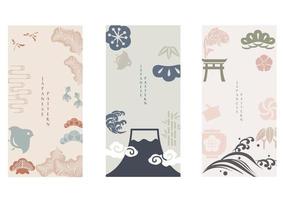 fondo japonés con icono de tradición asiática y vector de símbolo. elemento de montaña fuji con diseño de plantilla y banner. diseño de tarjetas en estilo antiguo.