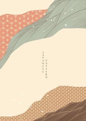 Japanese pattern with hand drawn wave elements vector. Abstract art background with Geometric template banner design in vintage style.