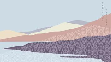 fondo de bosque de montaña con vector de patrón japonés. paisaje natural con diseño de pancartas del desierto.