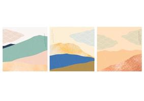 Abstract landscape art background with watercolor texture vector. Mountain forest template with Japanese wave pattern. vector