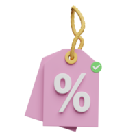 icône de vente discount 3d pour faire du shopping en ligne isolé. coupon d'étiquettes de prix, concept de bonus de promotion marketing, illustration de rendu 3d png