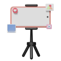 3D social media with mobile phone, smartphone, tripod icons isolated. online video live streaming, communication applications, notification message concept, 3d render illustration png
