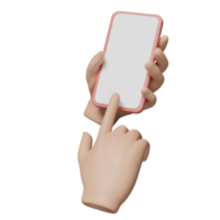 3d hand holding smartphone isolated. hand using mobile phone, screen phone template, empty screen phone mockup, minimal concept, 3d render illustration png