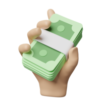 3D cartoon hands holding banknote icons isolated. quick credit approval or loan approval concept, 3d render illustration png