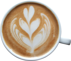 op view of a mug of latte art coffee png