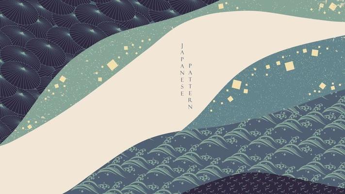 Japanese background with traditional decoration pattern vector. Oriental banner design with abstract art elements in vintage style.