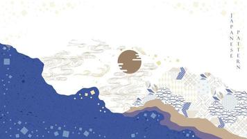 Japanese background with geometric pattern vector. Abstract landscape. Hand drawn wave with ocean sea elements banner in vintage style. vector