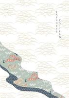 Chinese background with hand drawn wave pattern vector. Oriental Japanese icon banner design. vector