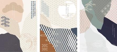 Geometric background with Japanese pattern and icons vector. Abstract template illustration. vector