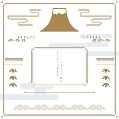 Japanese template with Asian tradition icon and symbol vector. Fuji mountain with geometric background.