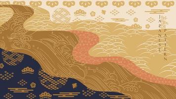 Japanese pattern with Asian traditional background vector. Oriental hand drawn wave banner design with abstract art elements in vintage style. Line elements. vector
