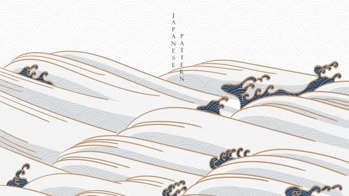 Japanese background with hand drawn wave pattern vector. Oriental ocean sea banner design with abstract art elements in vintage style.