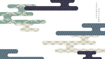 Japanese background with cloud decoration vector. Geometric banner design with line pattern in vintage style. vector