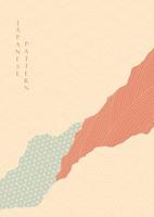 Abstract art background with watercolor texture vector. Leaves elements with Japanese wave pattern in vintage style. vector
