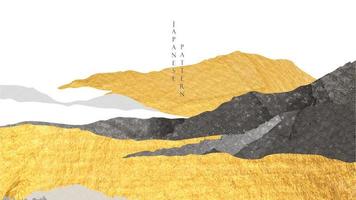 Abstract landscape background with gold and black texture vector. Mountain forest banner design with Japanese wave pattern in vintage style. Natural art decoration. vector