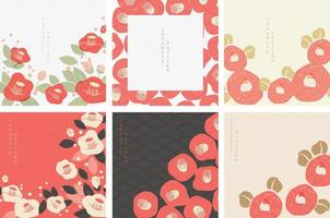 Red camellia flower with Japanese pattern vector. Abstract background in oriental style. Chinese new year banner. vector