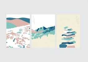 fondo japonés con vector de arte de paisaje natural. plantilla abstracta con patrón de bosque de montaña en estilo vintage.