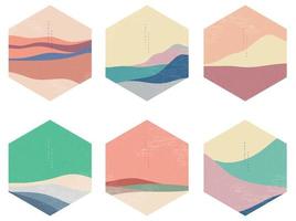 Abstract architecture background with geometric pattern vector. Natural landscape icon with mountain forest elements in vintage style. vector